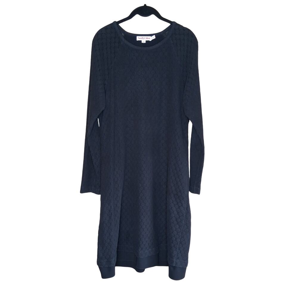 See by Chloe Black Shift Dress Textured Crochet Pattern Long Sleeve Size 12